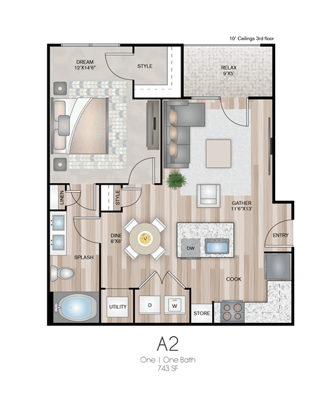 The Southbrook Apartments in Leander, Texas A2 Floor Plan